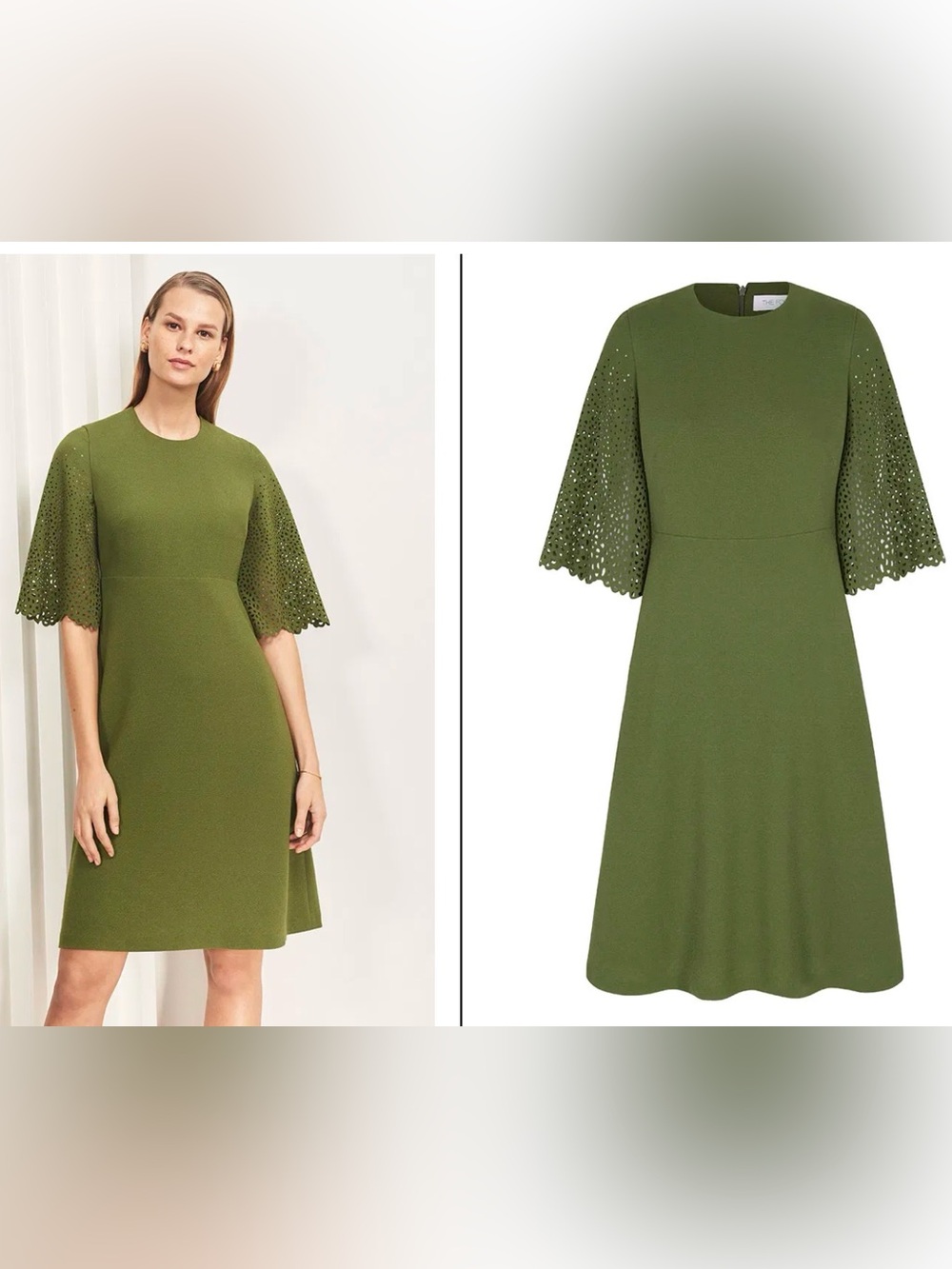 The Fold London Vienna Sculpt Knit Green Laser Cut Midi Dress